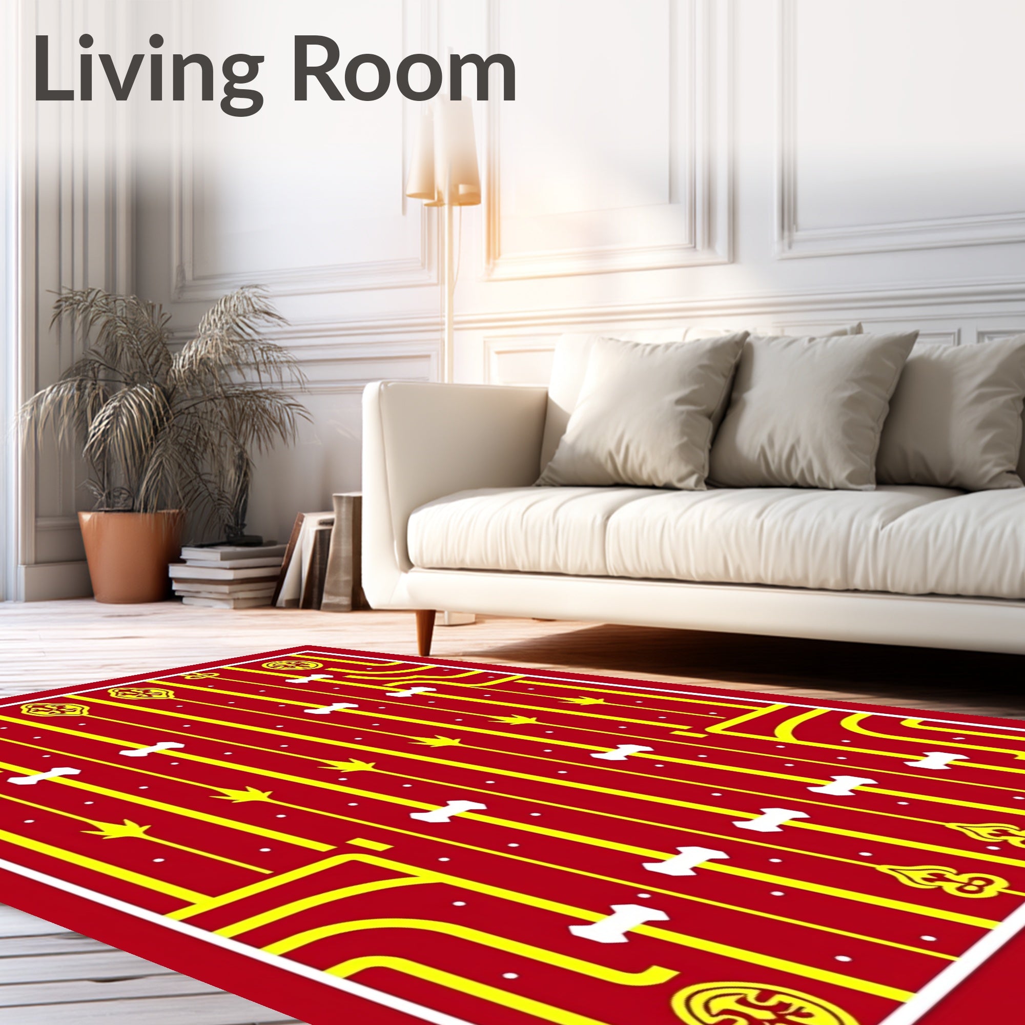 Crimson Yellow Ornate Geometric Arrangement Rug
