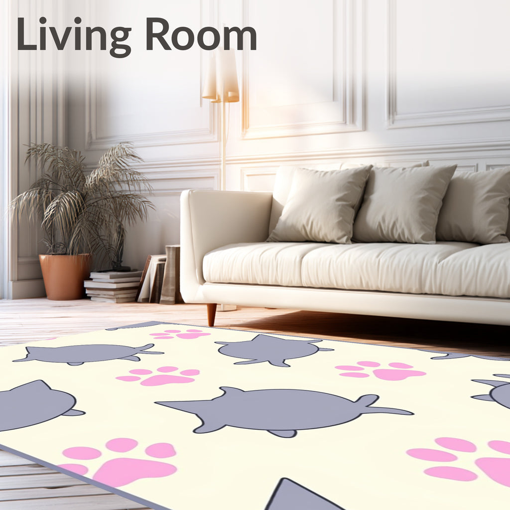 Gray Cat Paws Cream Background Rug