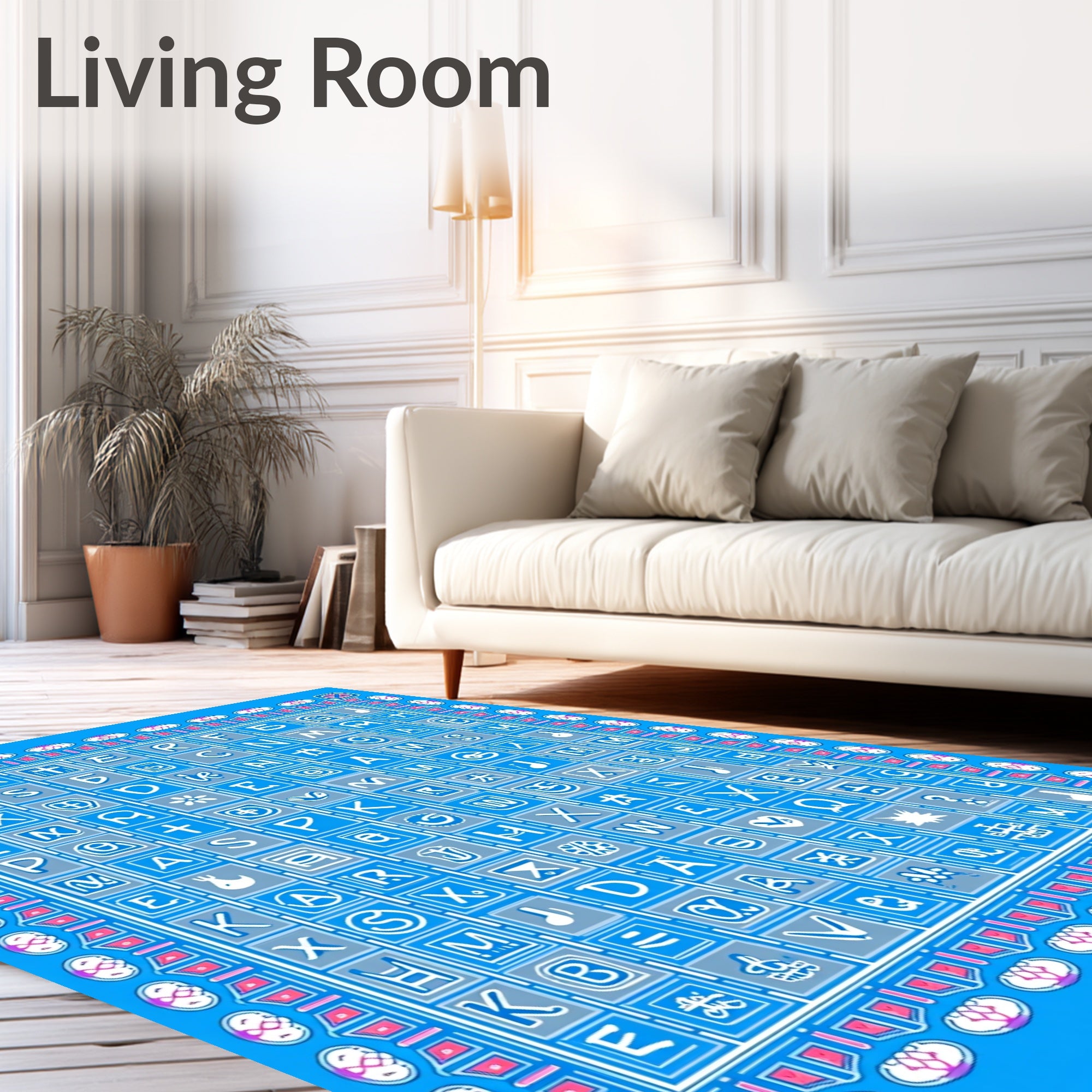 Alphabetical Grid With Pink Floral Border Rug