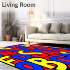 Bold Alphabet Collage Red Blue Yellow Rug