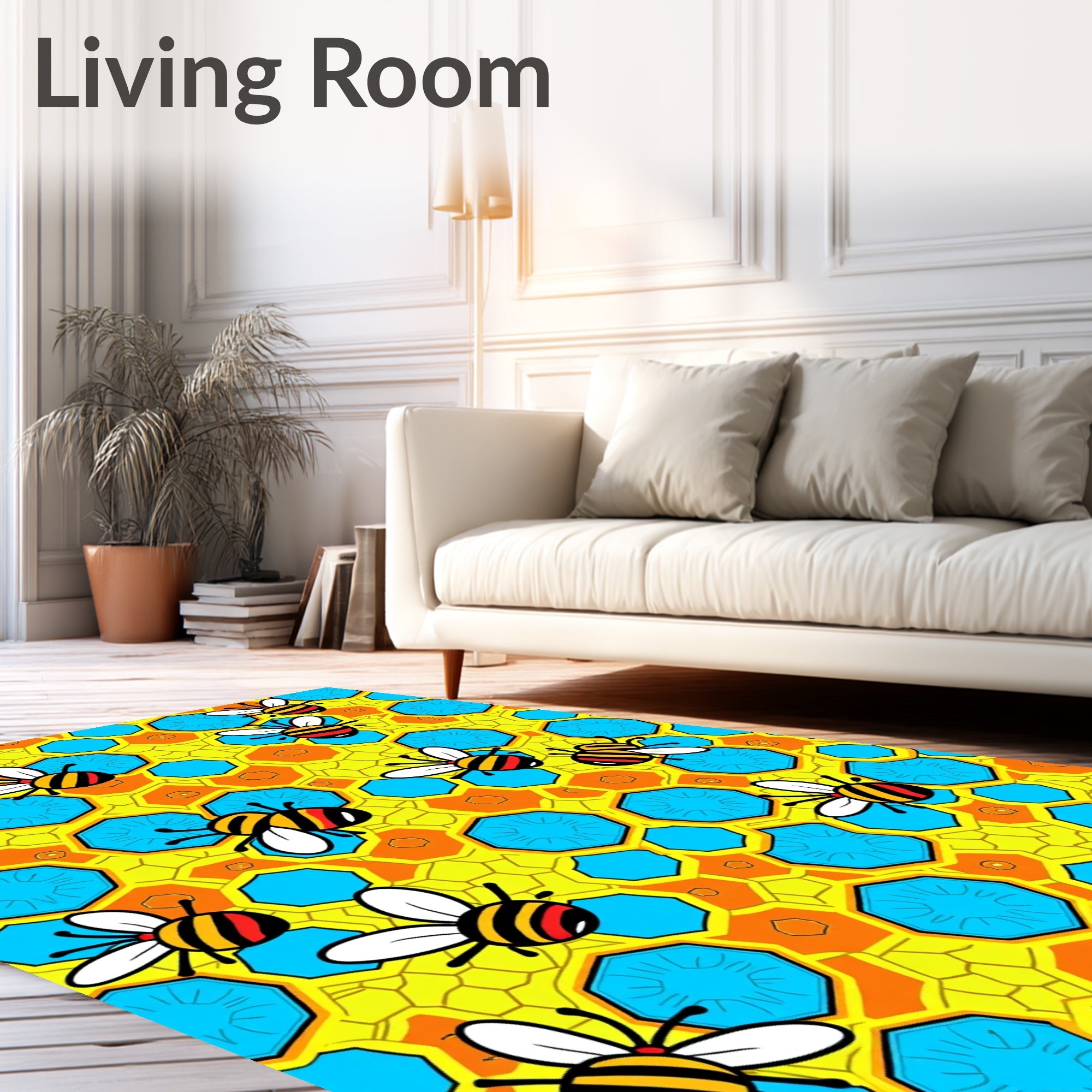 Yellow Bee Honeycomb Watercolor Rug