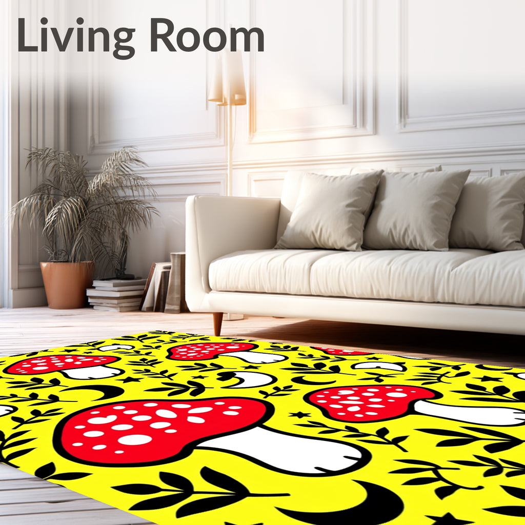 Red White Mushroom Yellow Botanical Garden Rug