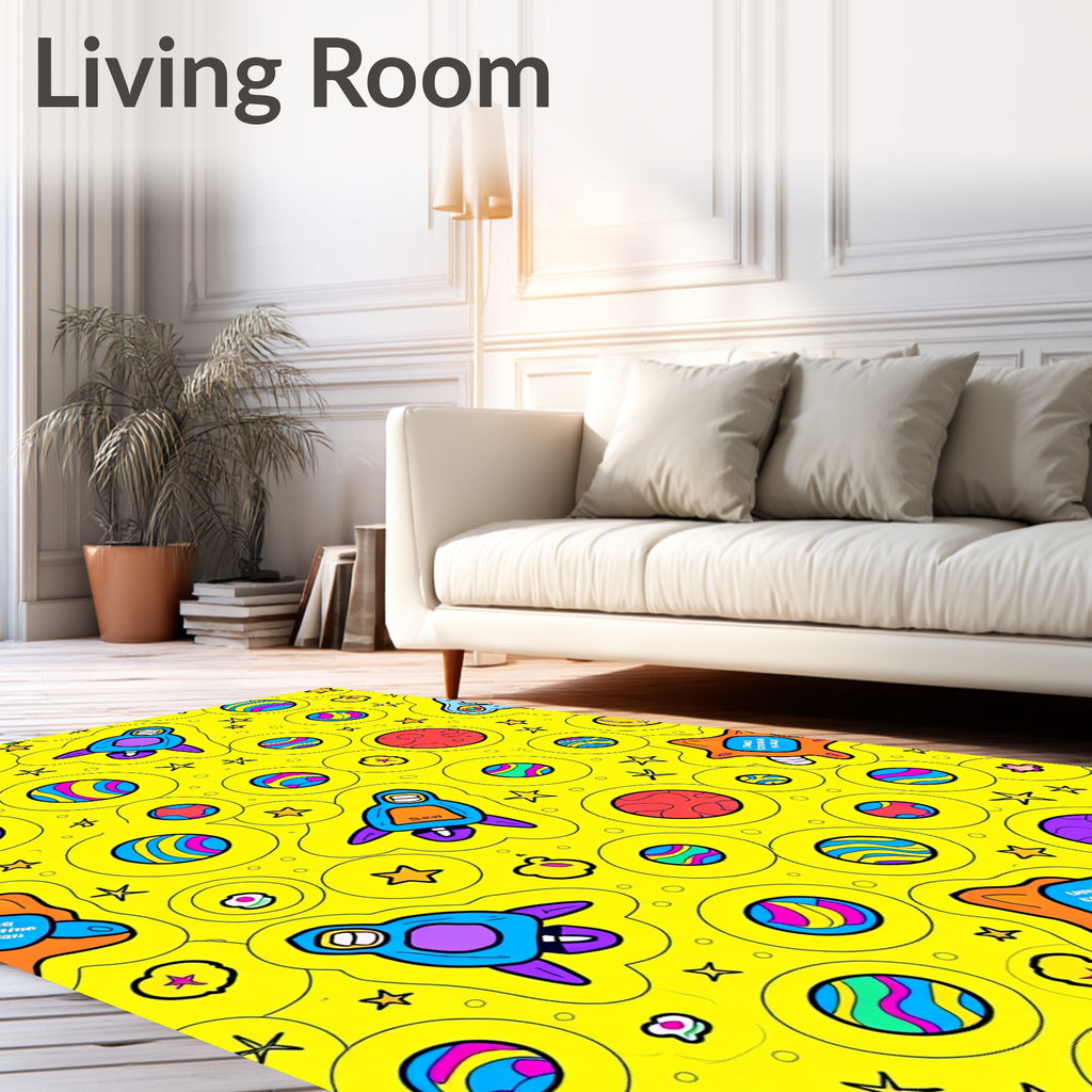 Cosmic Colorful Rockets Circles Stars Rug