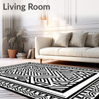 Abstract Black White Linear Geometric Loom Rug