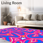 Funky Pink Blue Yellow Stars Heart Rug