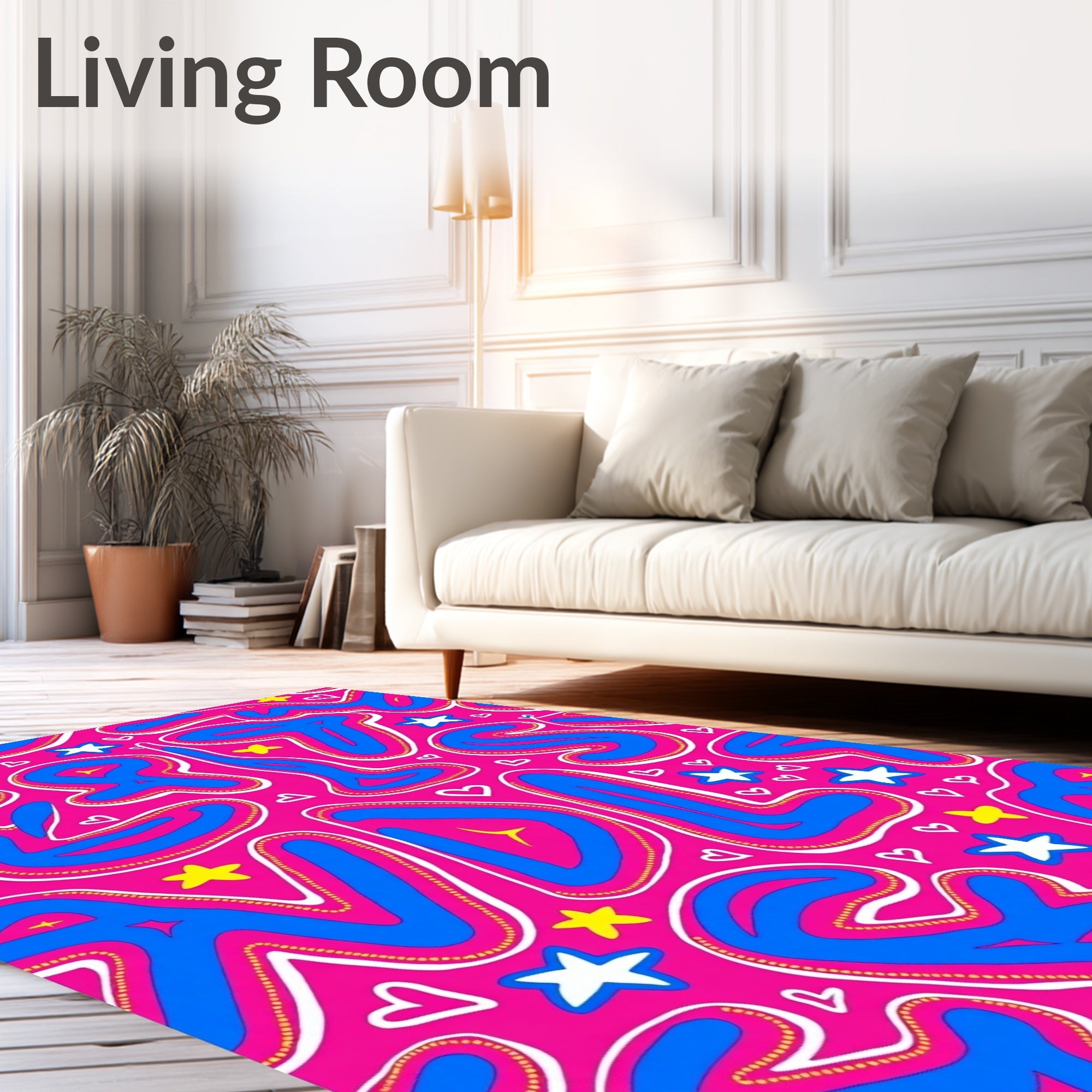 Funky Pink Blue Yellow Stars Heart Rug