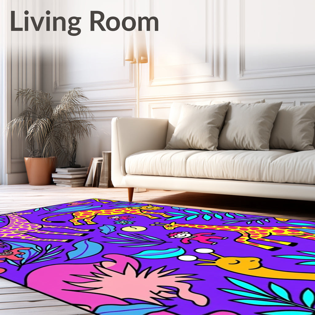 Whimsical Giraffe Monkey Jungle Animals Rug