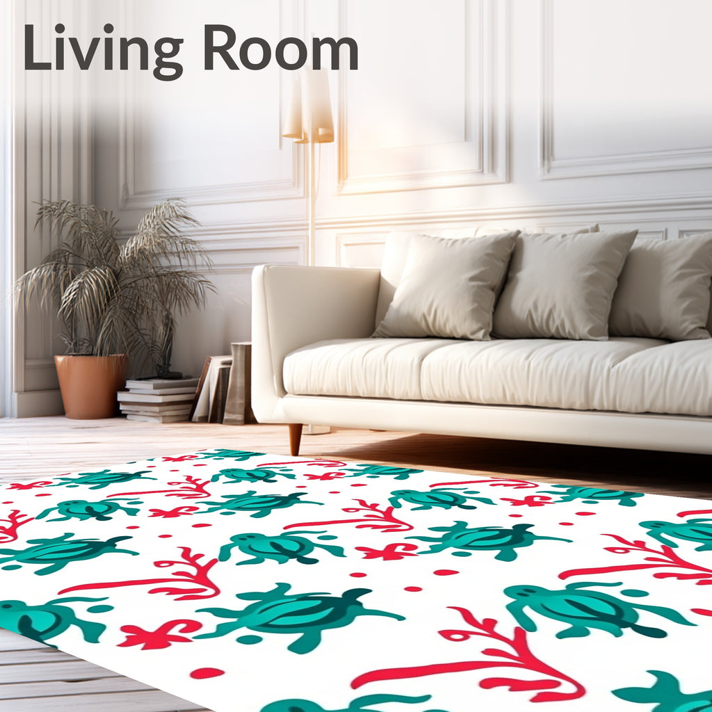Teal Turtle Coral Red Dot Rug