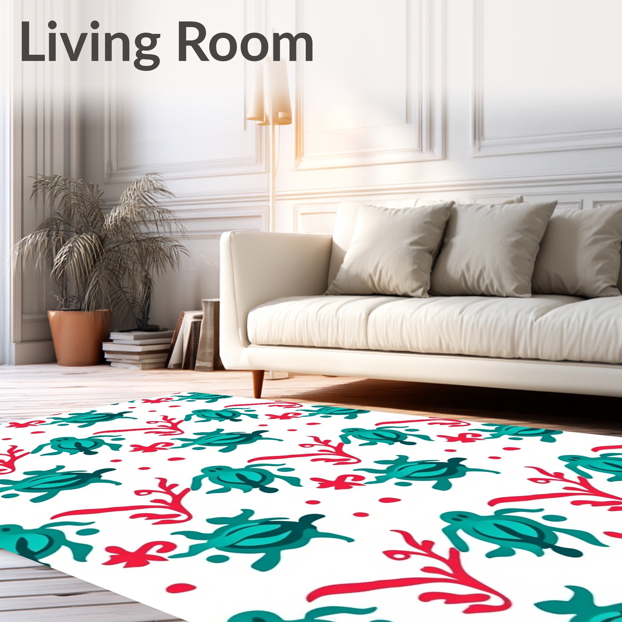 Teal Turtle Coral Red Dot Rug