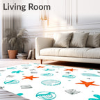 Coral Orange Starfish Aqua Shells Rug