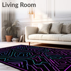 Cybernetic Neon Circuit Maze Rug