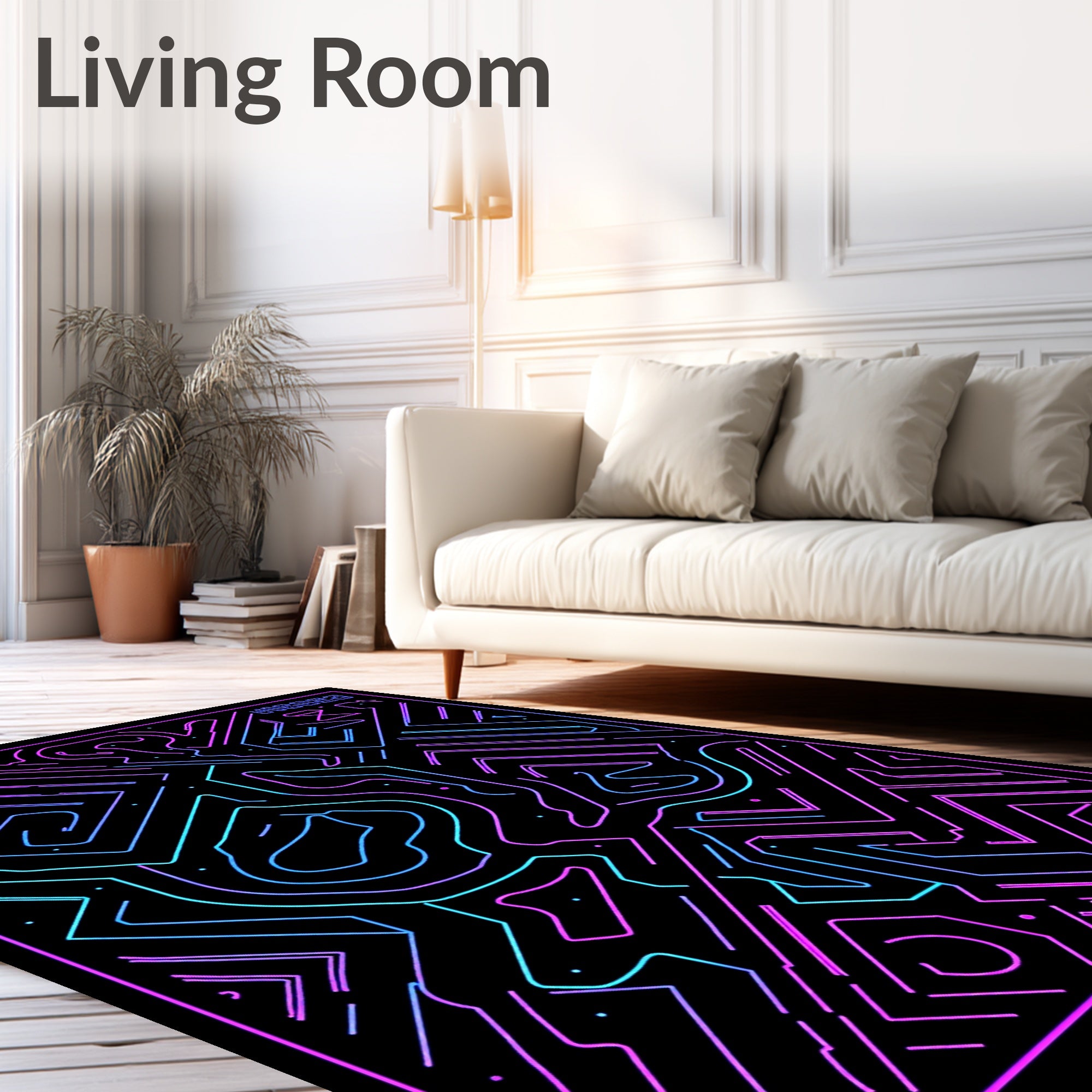 Cybernetic Neon Circuit Maze Rug