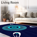 Cyan Concentric Circles White Petals Rug