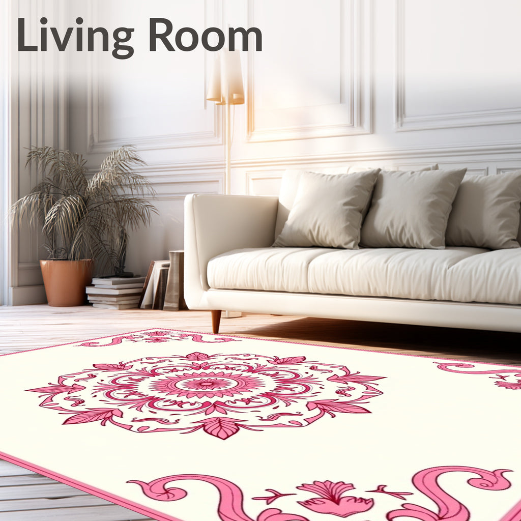 Pink Bloom Border Filigree Rug