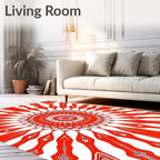 Vibrant Red Sunburst Kaleidoscope Rug