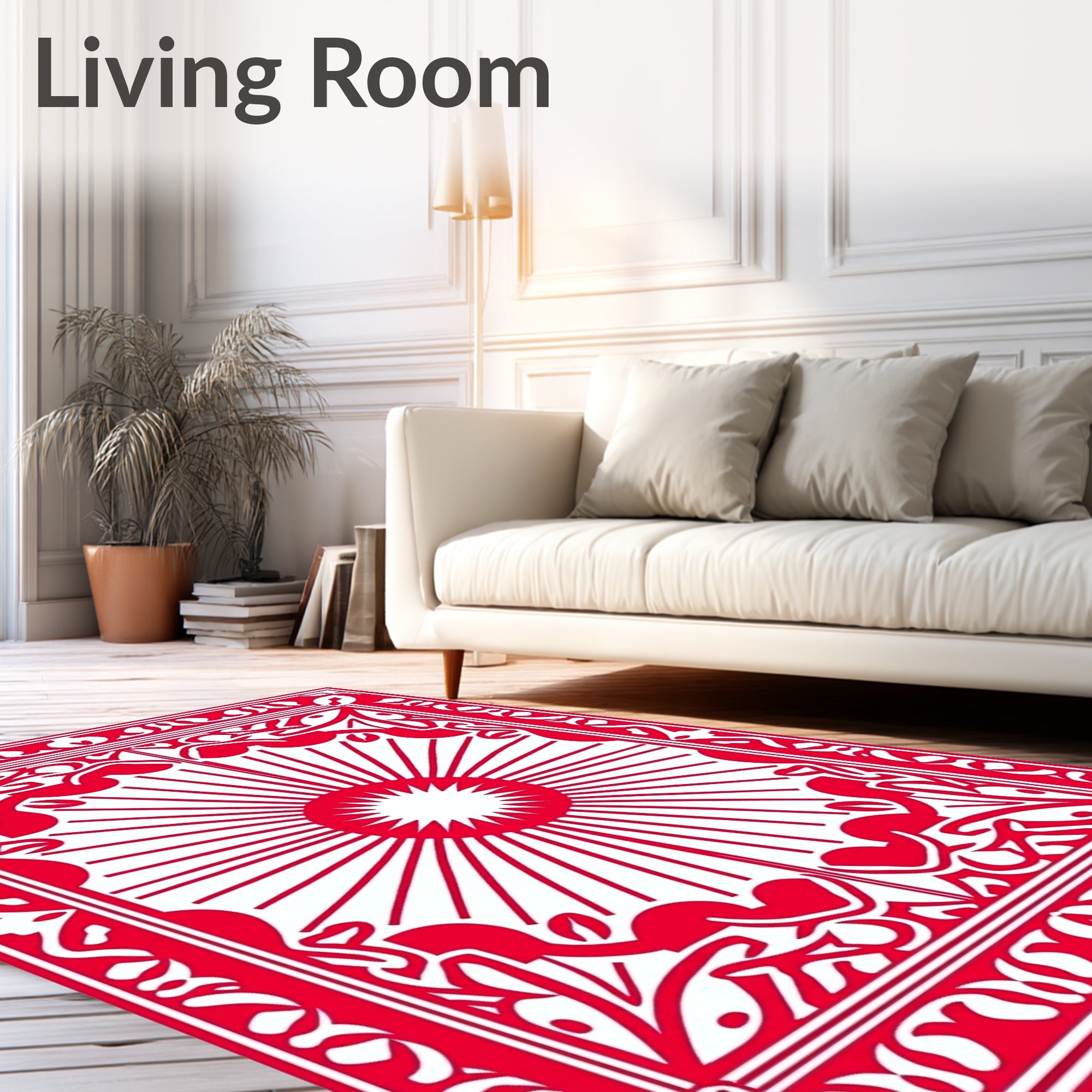 Crimson Sunburst Ornate Border Rug