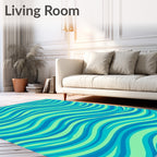 Aqua Blue Wavy Stripes Rug