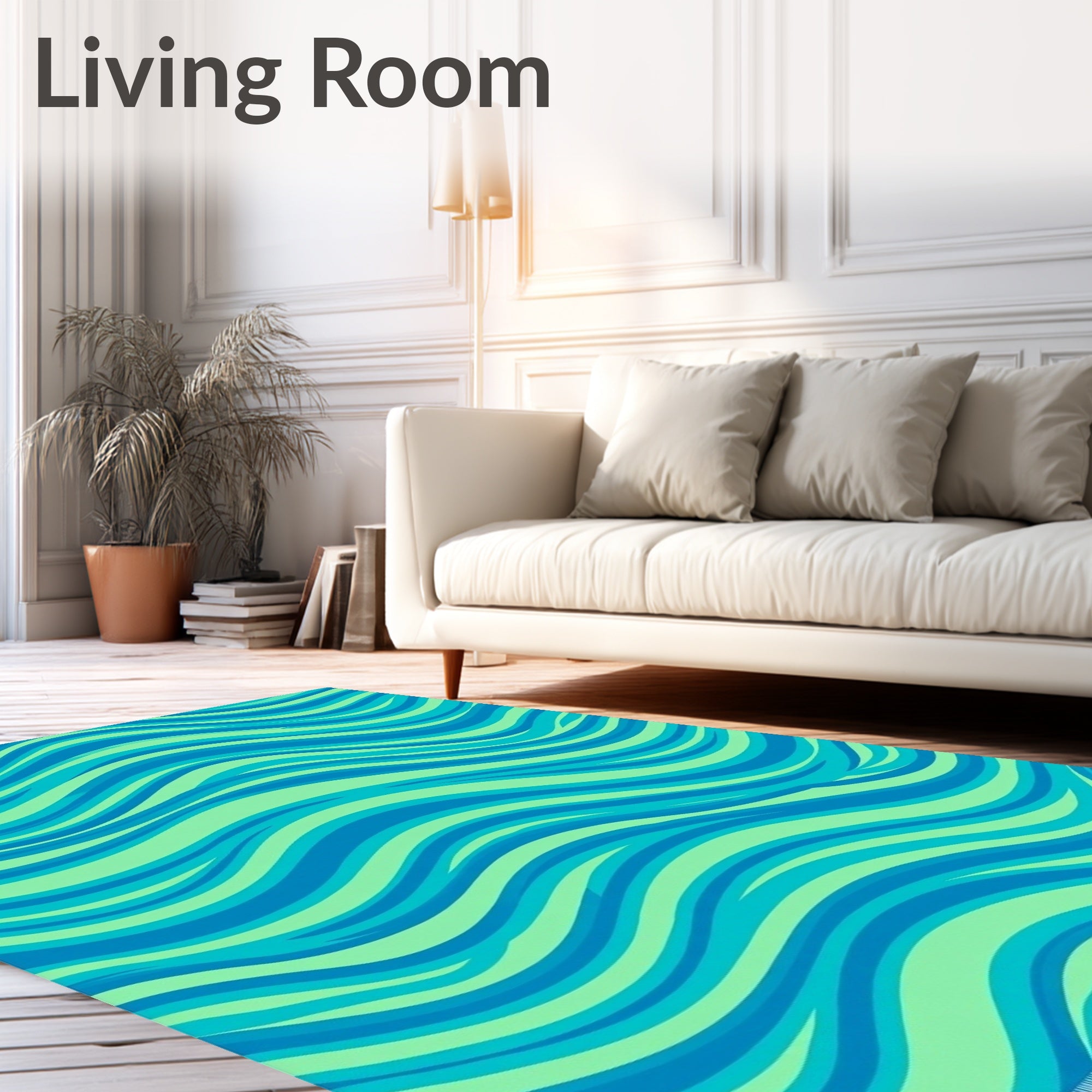 Aqua Blue Wavy Stripes Rug