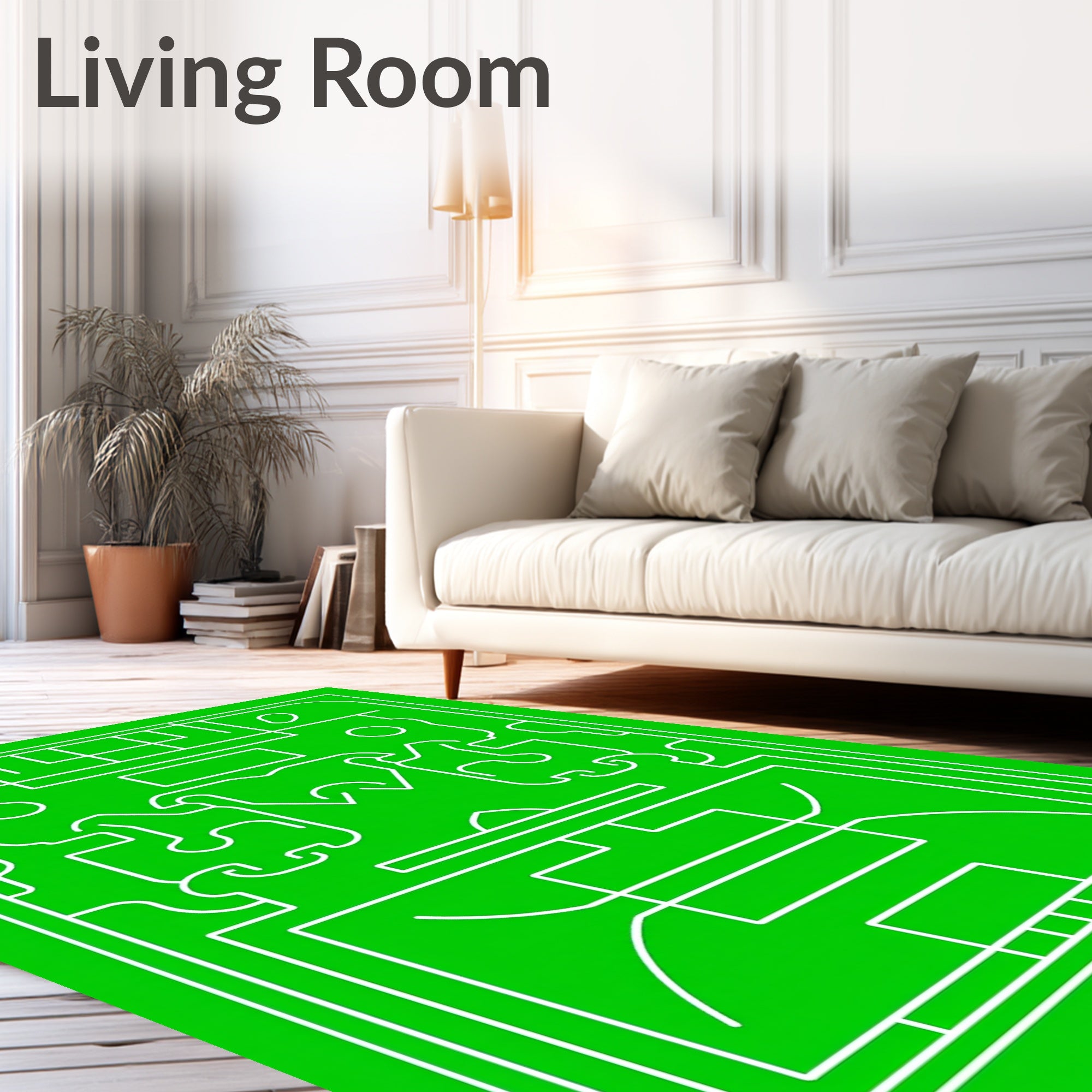 Graphic Green White Line Soccer Field Rug