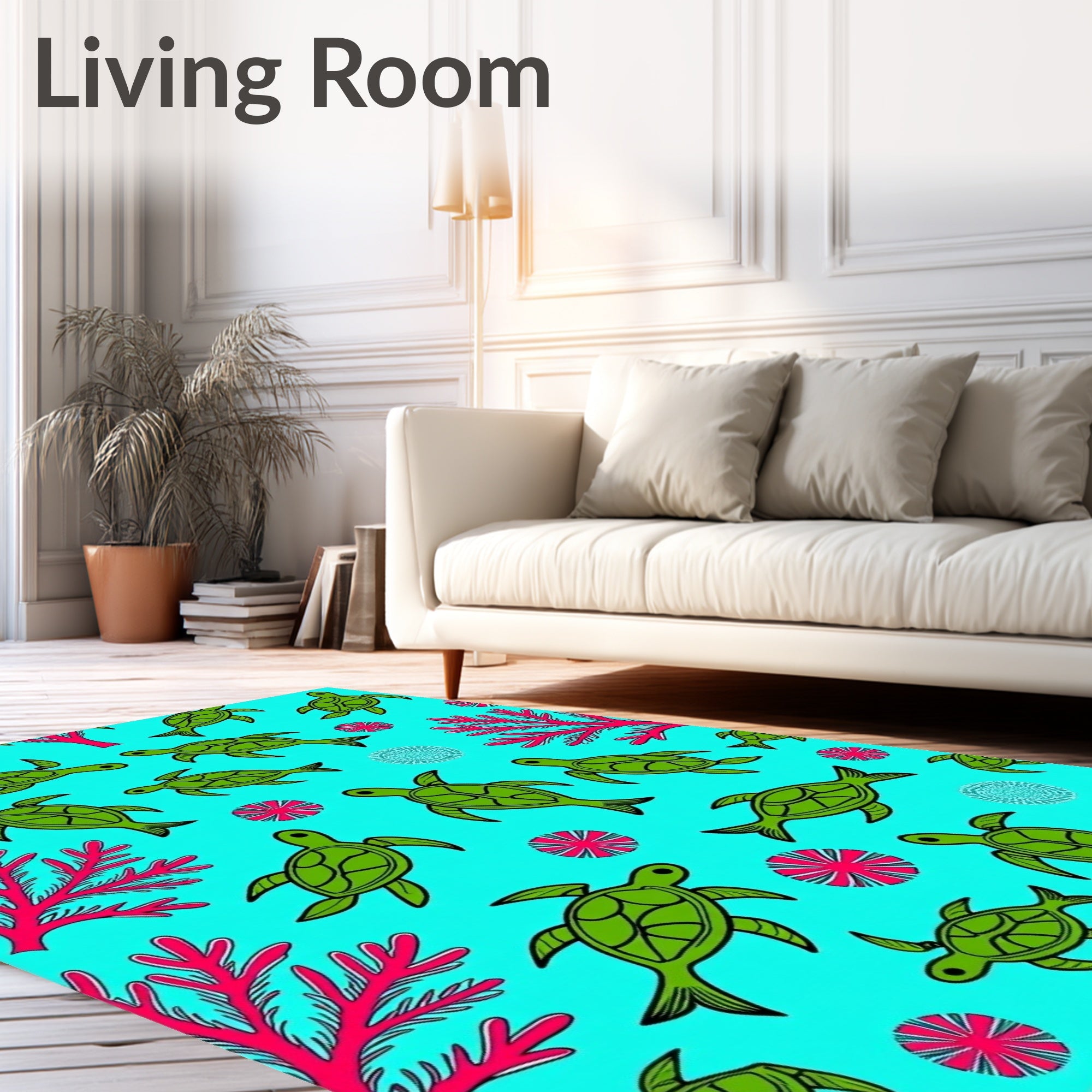 Oceanic Green Turtle Coral Swirls Rug