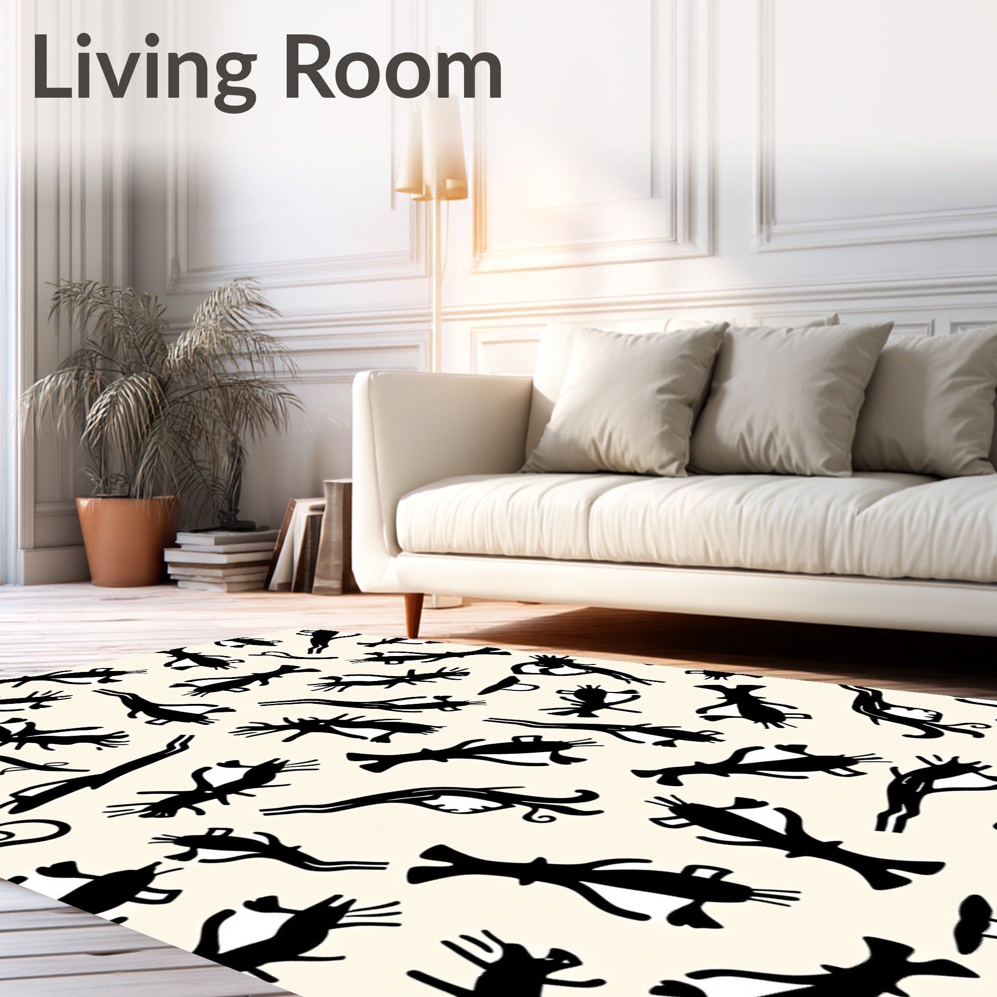 Primitive Black Figures Cream Background Rug