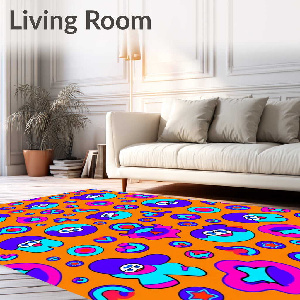Vibrant Orange Pop Art Figures Rug