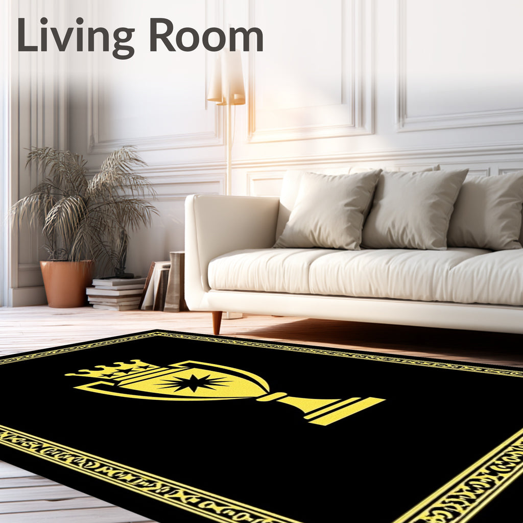 Black Gold Trophy Crown Emblem Rug