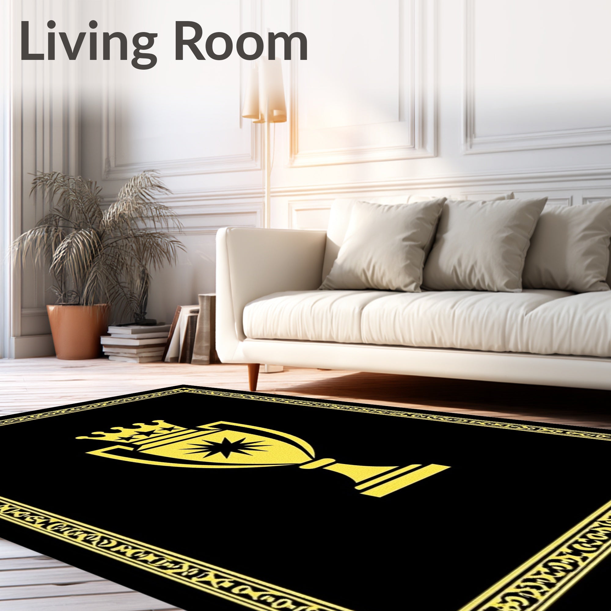 Black Gold Trophy Crown Emblem Rug