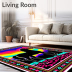 Bold Black Horse Vibrant Landscape Art Rug