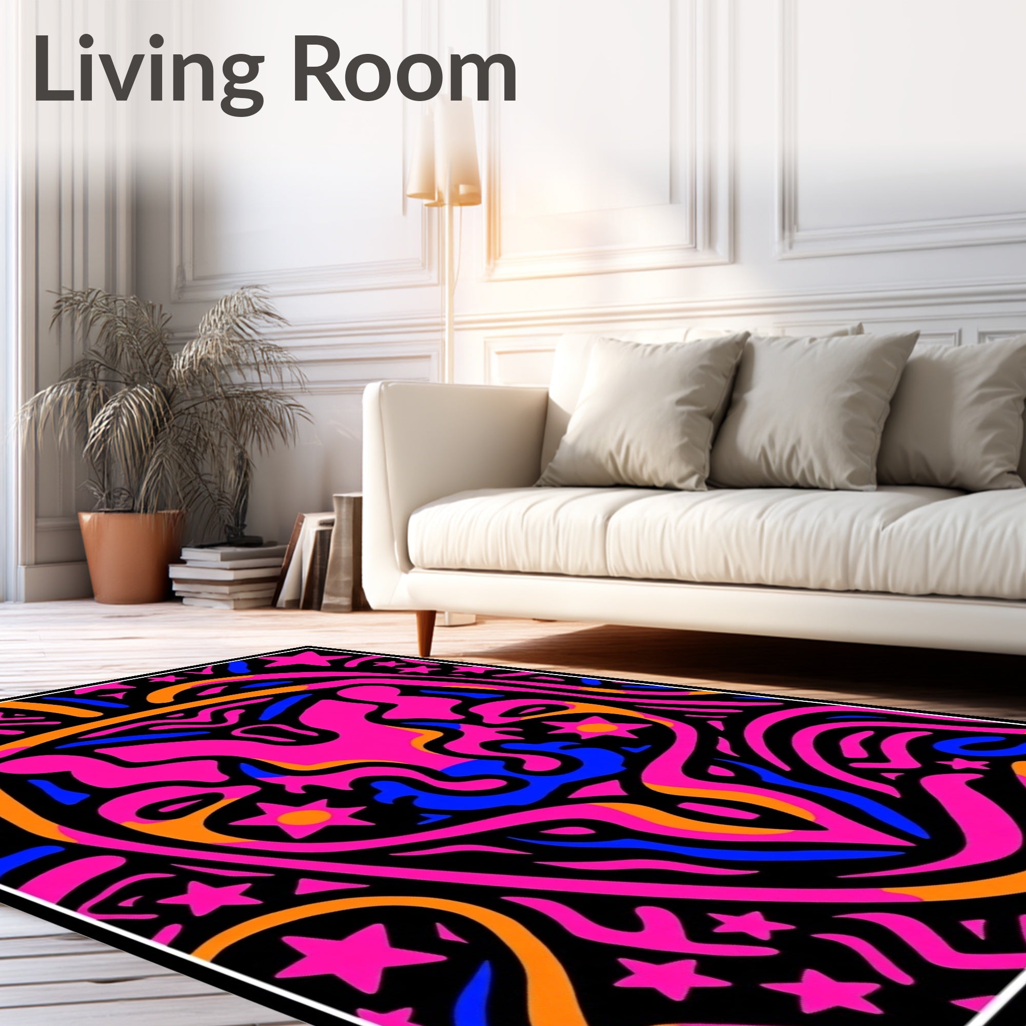 Vibrant Pink Blue Orange Starburst Swirl Rug