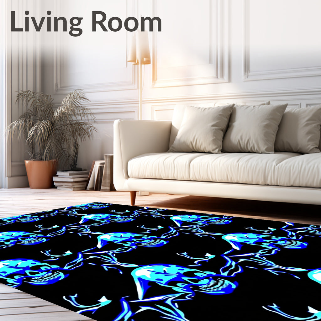 Electric Blue Skull Branches Rug