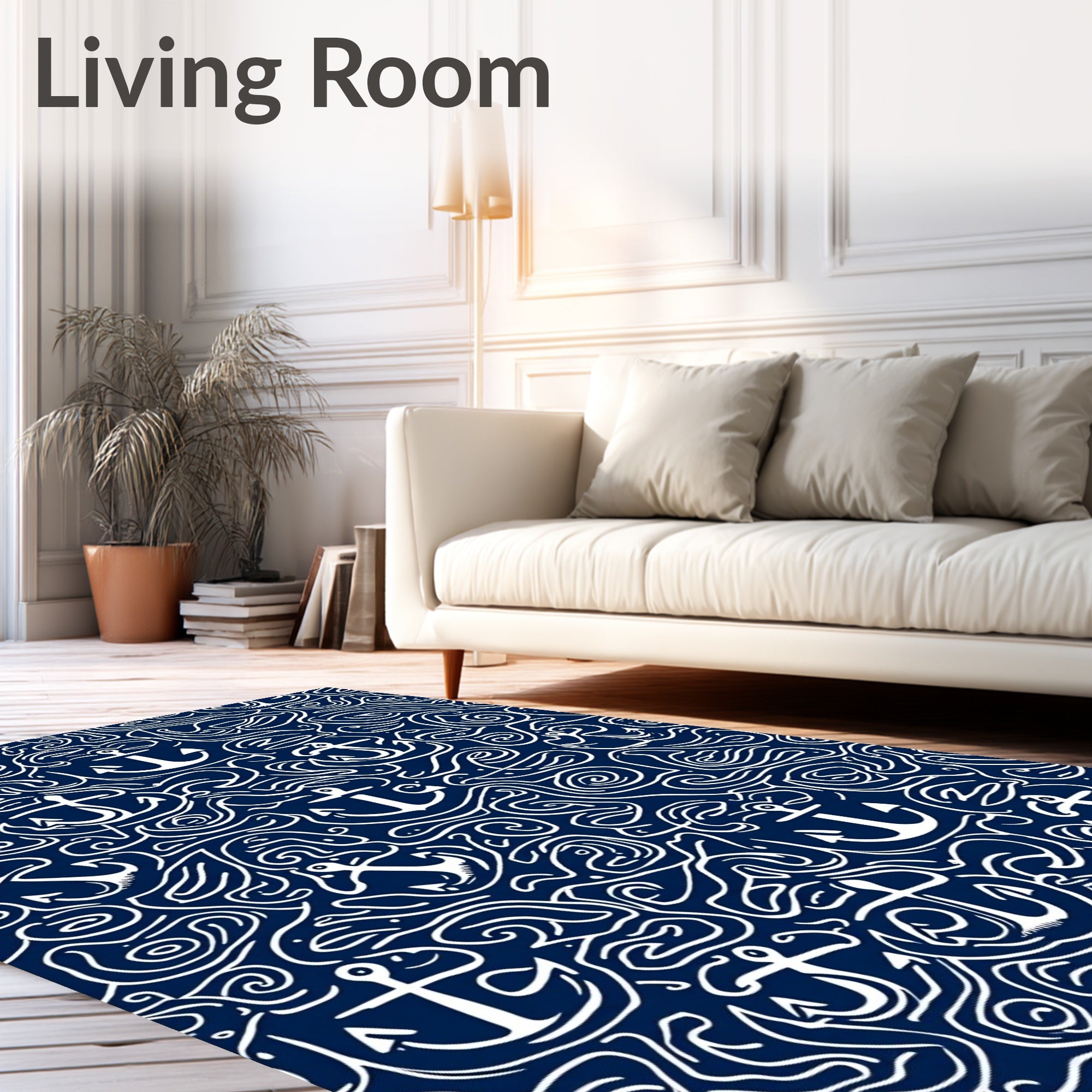Navy White Anchor Sea Swirl Rug