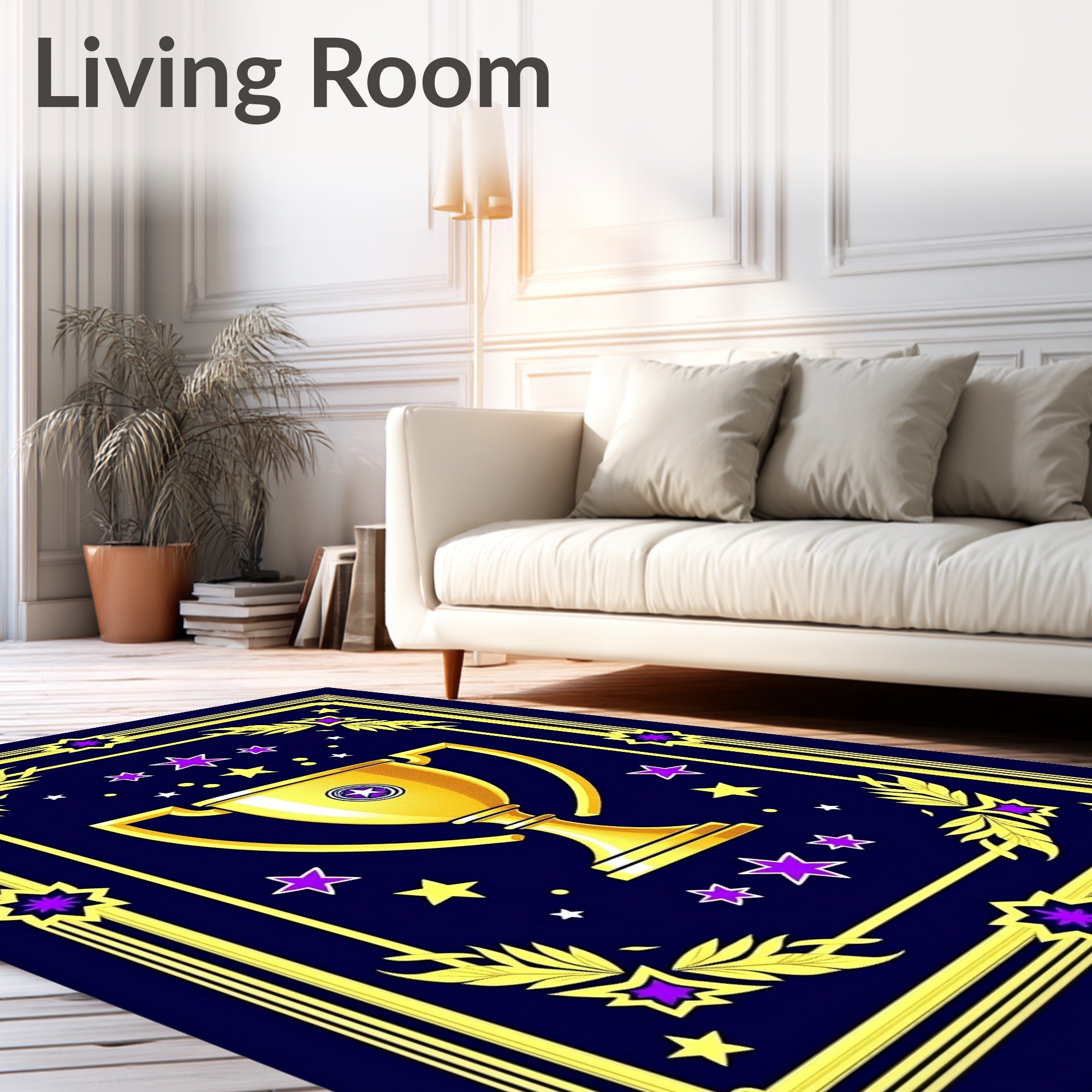 Golden Trophy With Purple Star Accents Rug