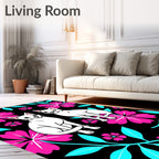 Whimsical White Cats Tropical Bloom Rug
