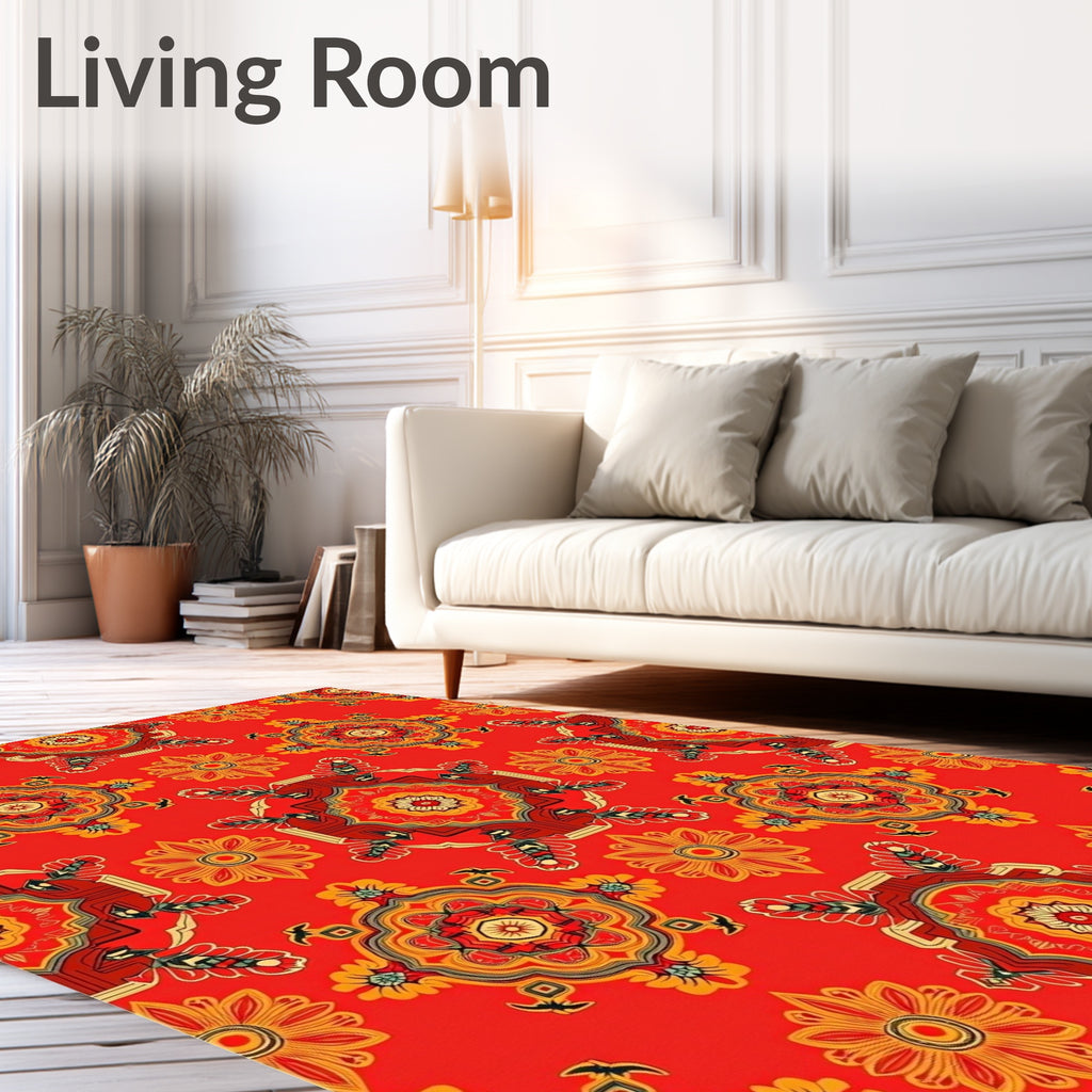 Crimson and Gold Medallion Floral Rug