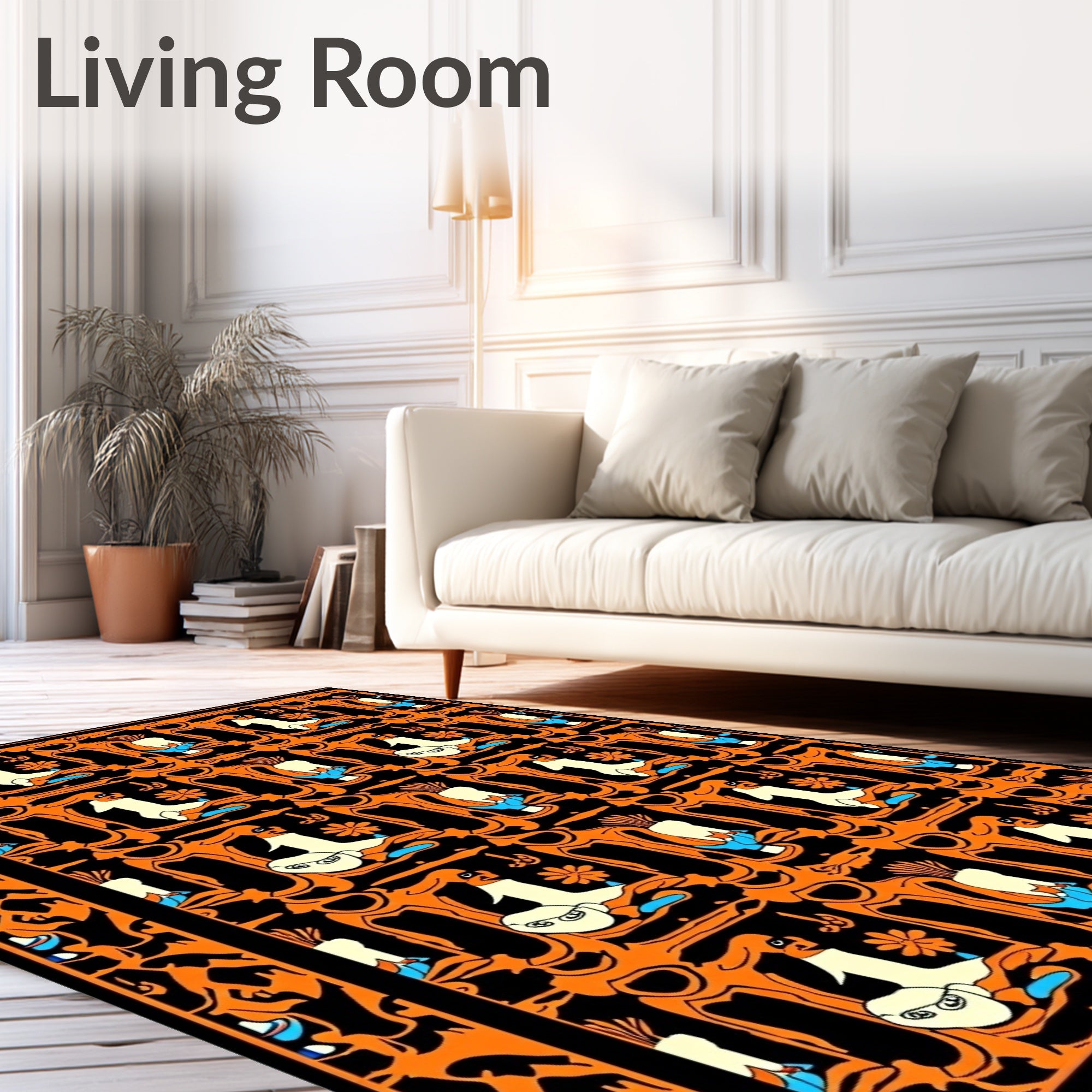 Orange Black Whimsical Animal Garden Rug