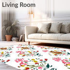 Whimsical Owl Pink Floral Meadow Rug