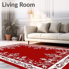 Classic White Floral Border Red Rug