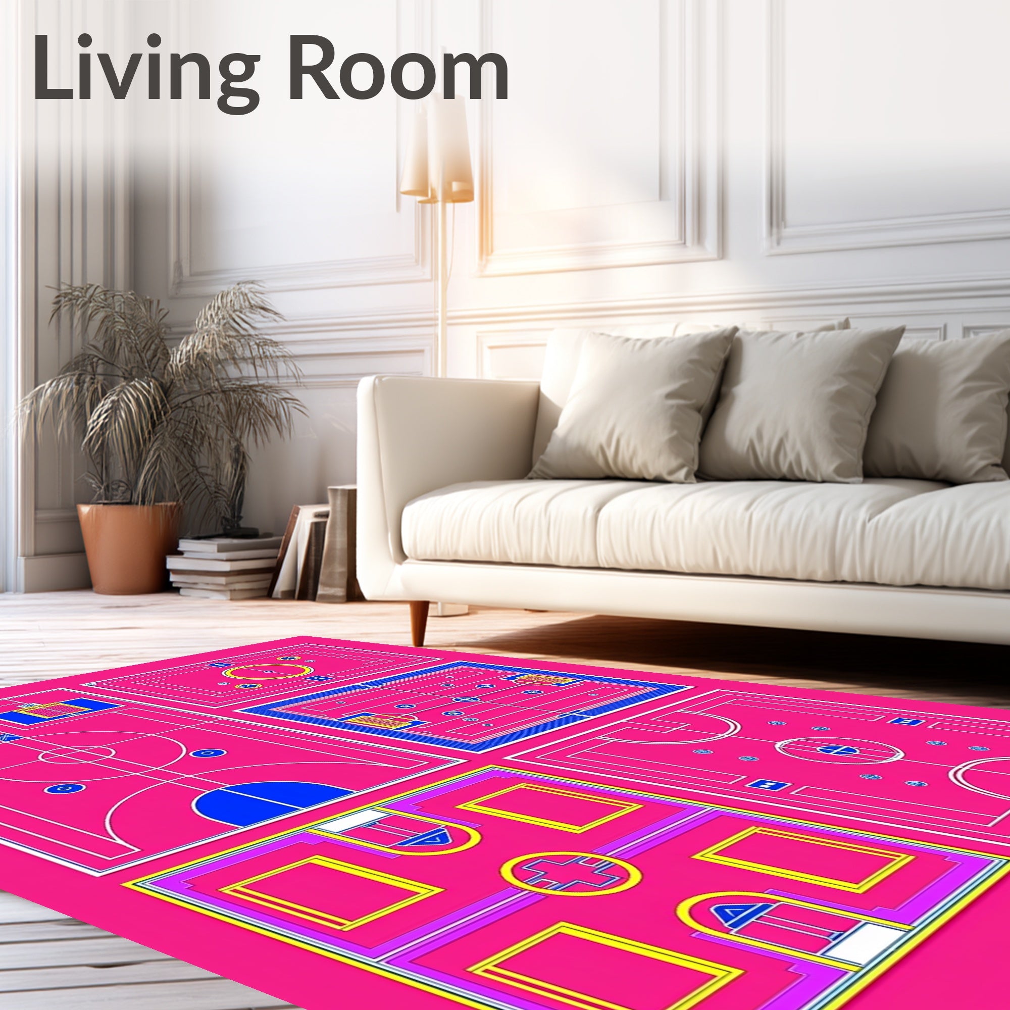 Vibrant Pink Geometric Court Collage Rug