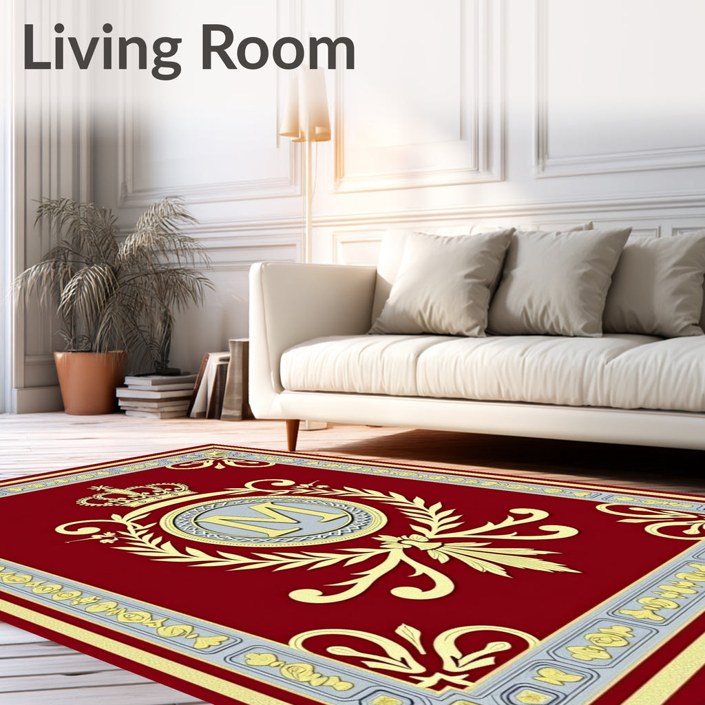 Crimson Crown Monogram Emblem Laurel Rug