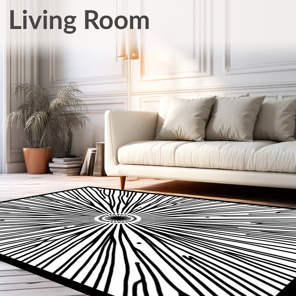 Bold Black Radial Sunburst Rug
