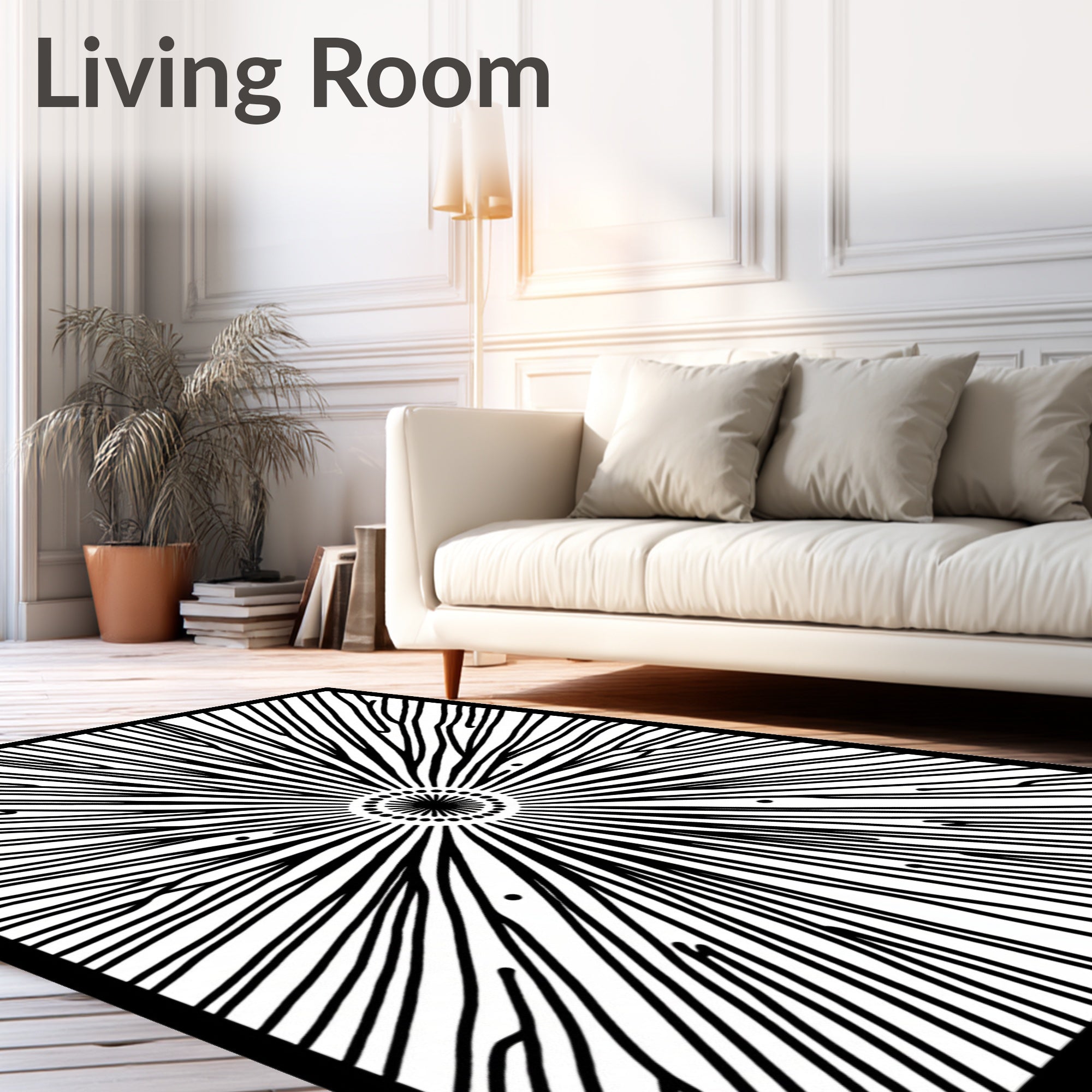 Bold Black Radial Sunburst Rug