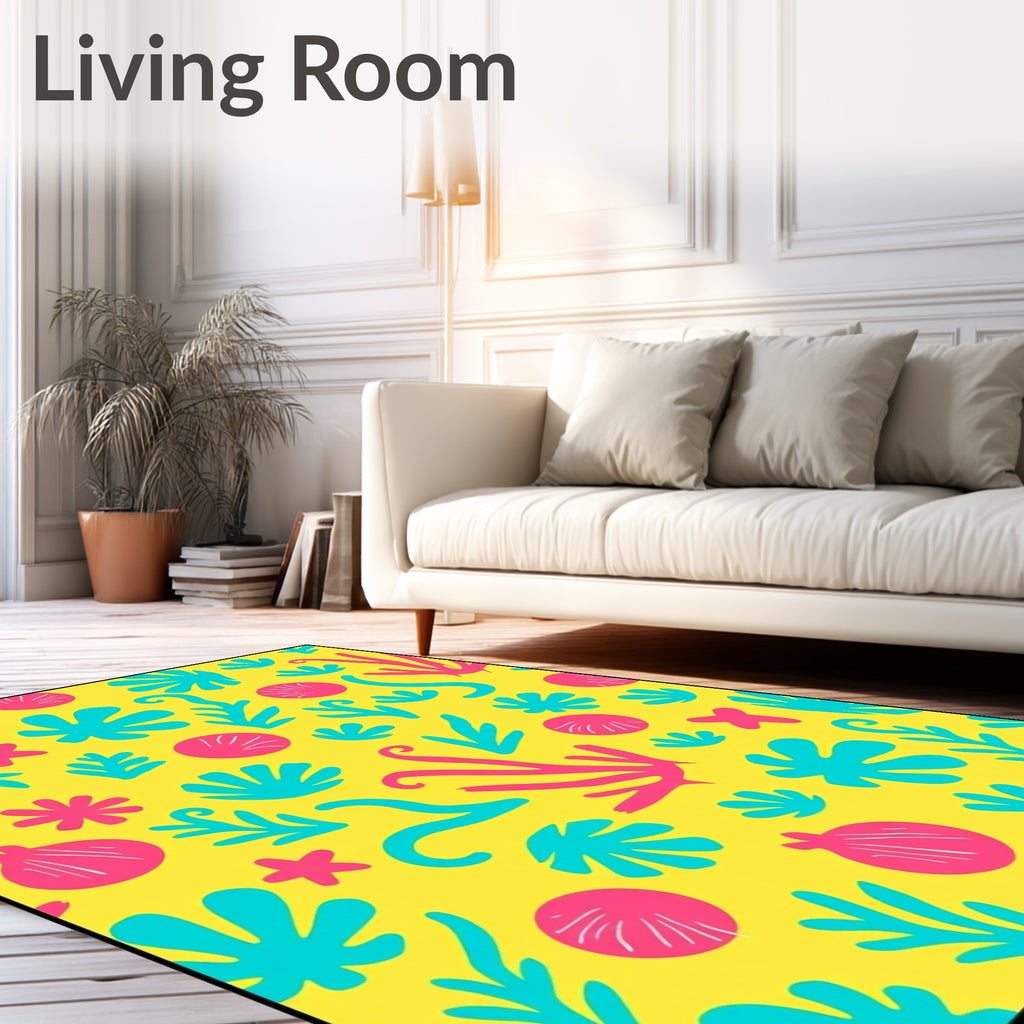 Bright Yellow Coral Sea Creature Assemblage Rug