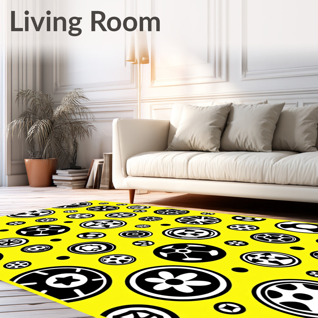 Black White Circles Abstract Modern Rug