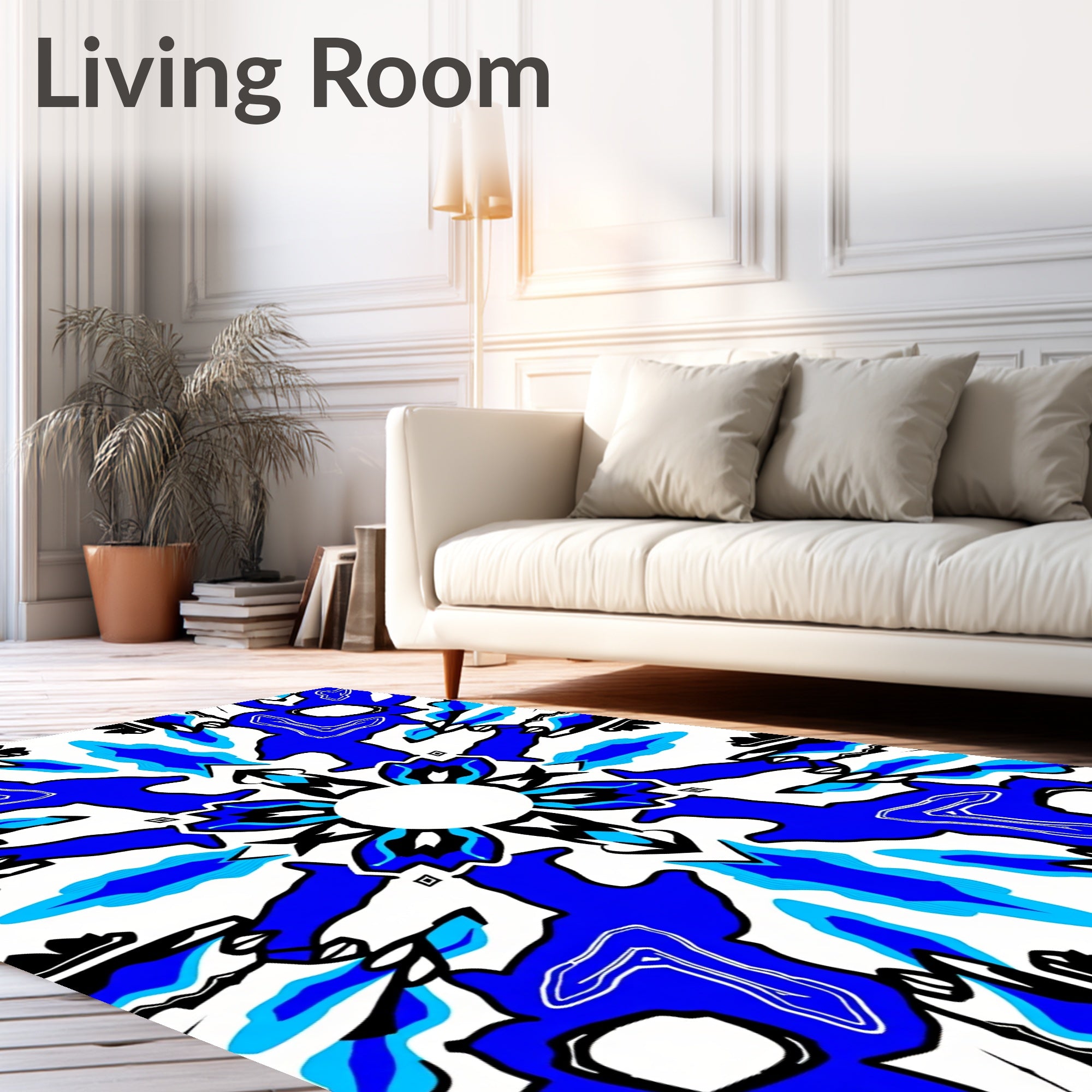 Bold Blue Geometric Medallion Rug