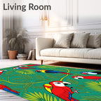 Tropical Macaw Birds Green Foliage Rug