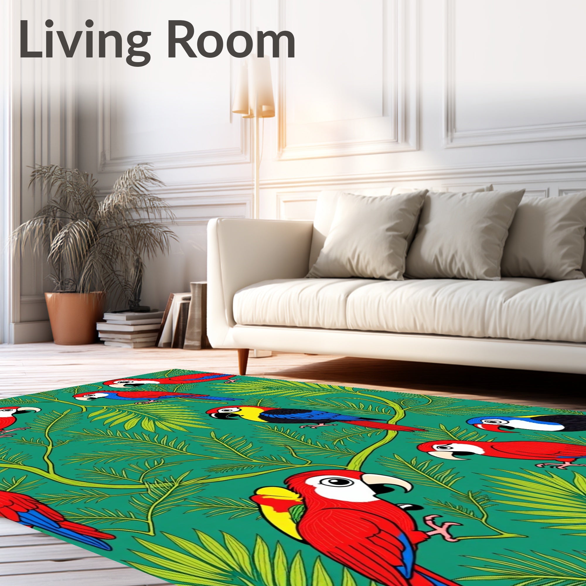 Tropical Macaw Birds Green Foliage Rug
