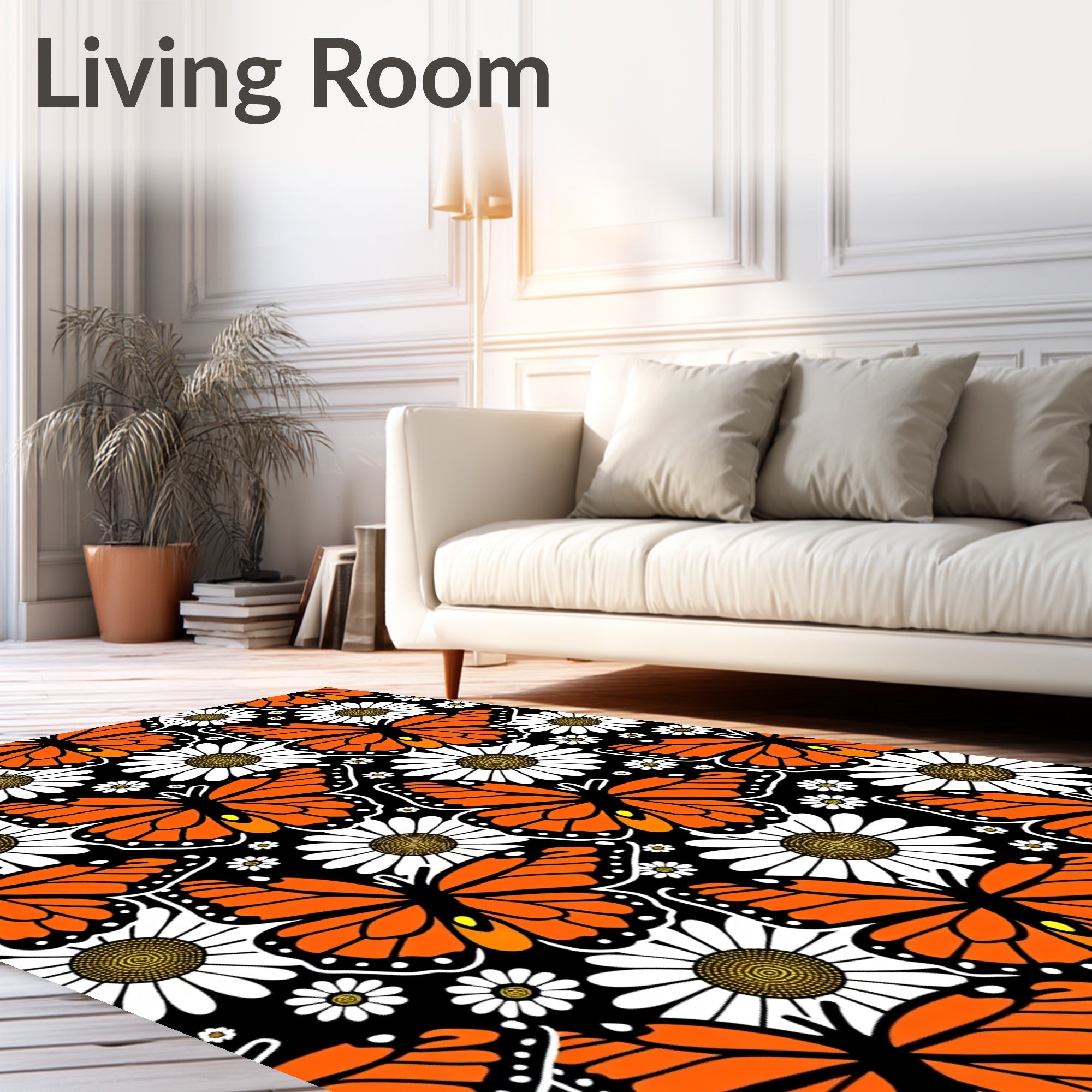 Orange Butterfly Daisy Garden Rug