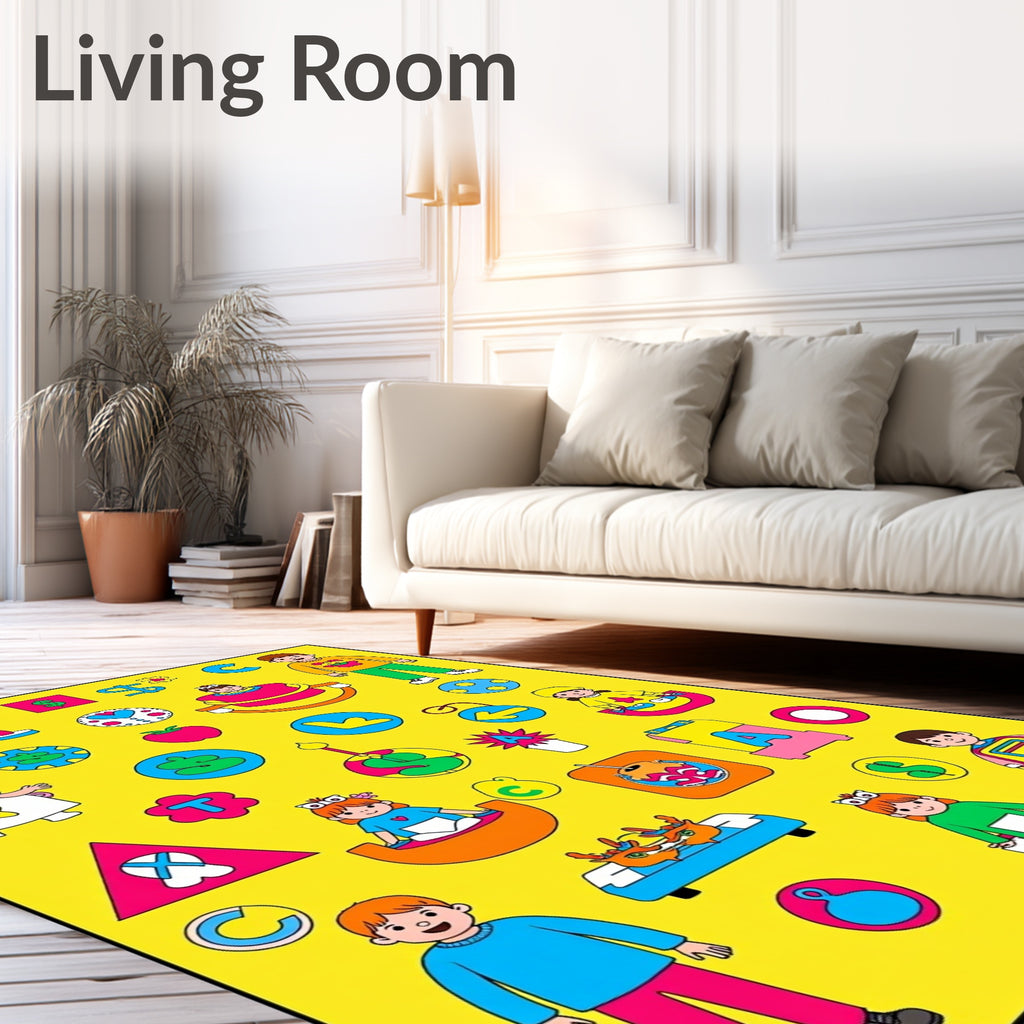 Childrens Alphabet Yellow Playful Collage Rug