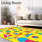 Childrens Alphabet Yellow Playful Collage Rug